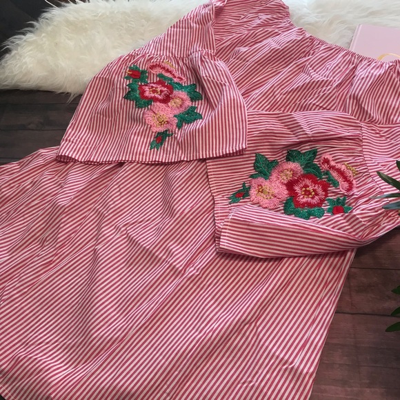 Velzera striped off the shoulder embroidered dress - Picture 3 of 8